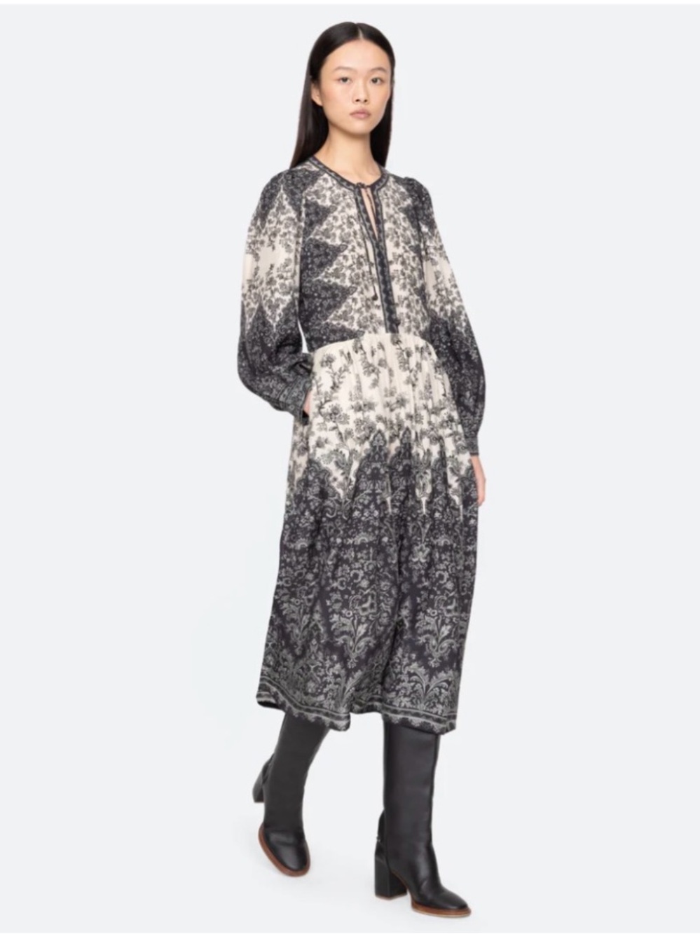 NWT Sea New York Hedra Floral Puff Sleeve Midi Dress Small
